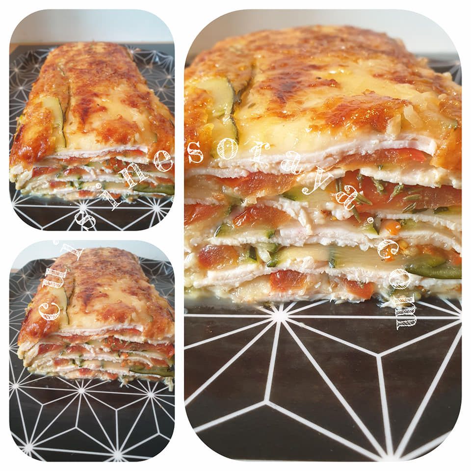 Courgettes en lasagnes à la tomate mozzarella et au poulet