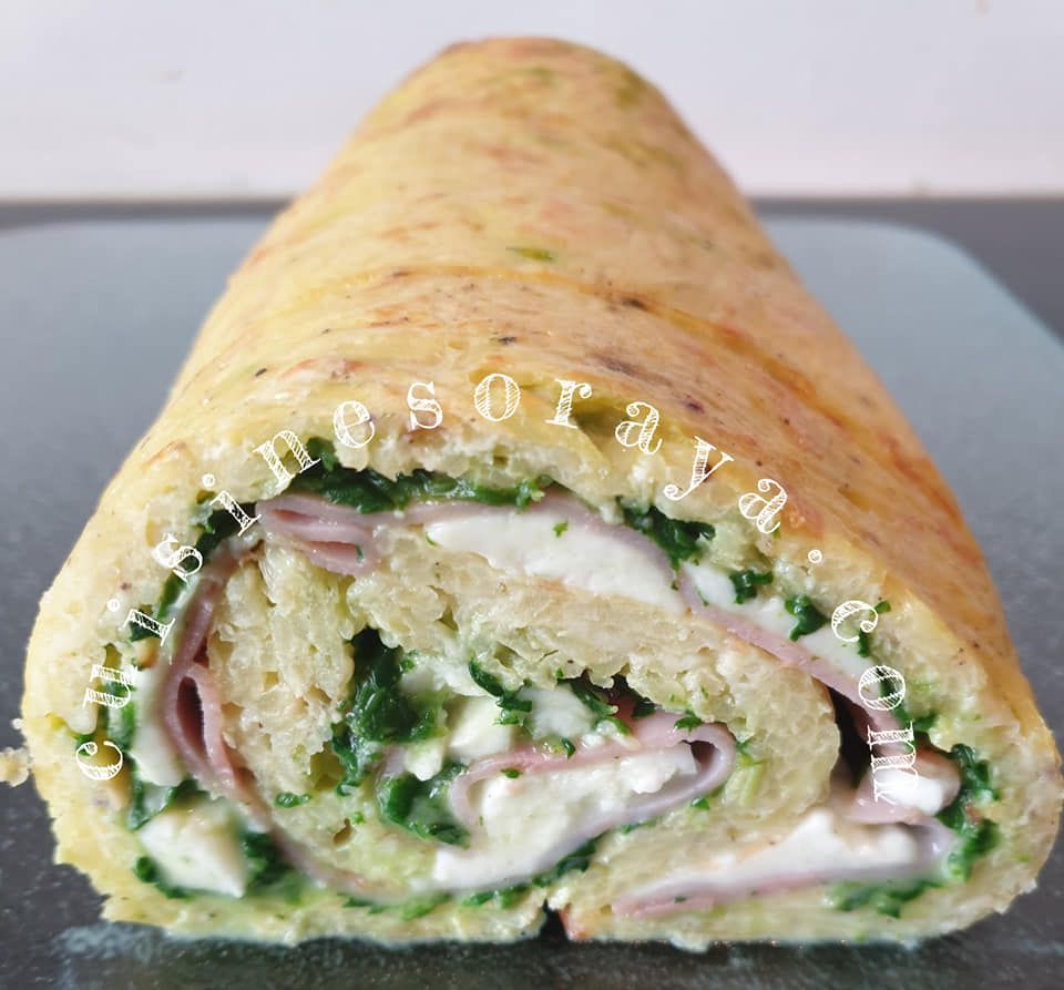 Roulé de pomme de terre, épinard, jambon de dinde et fromage