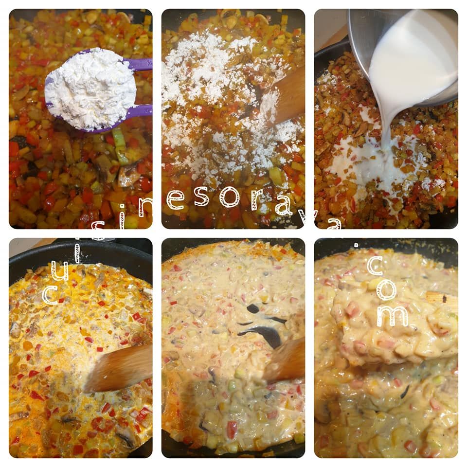 Escalopes de poulet gratinée avec sa sauce crémeuse aux légumes