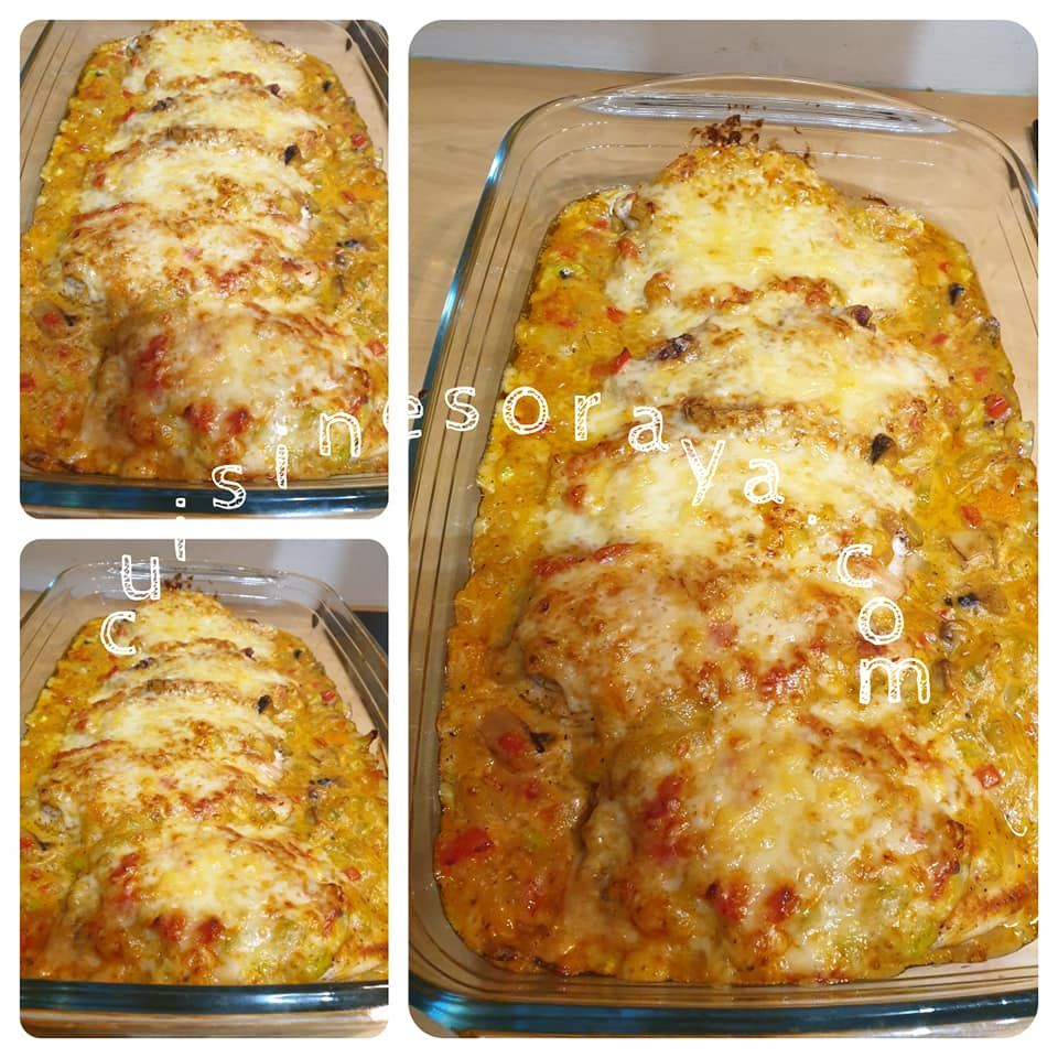 Escalopes de poulet gratinée avec sa sauce crémeuse aux légumes