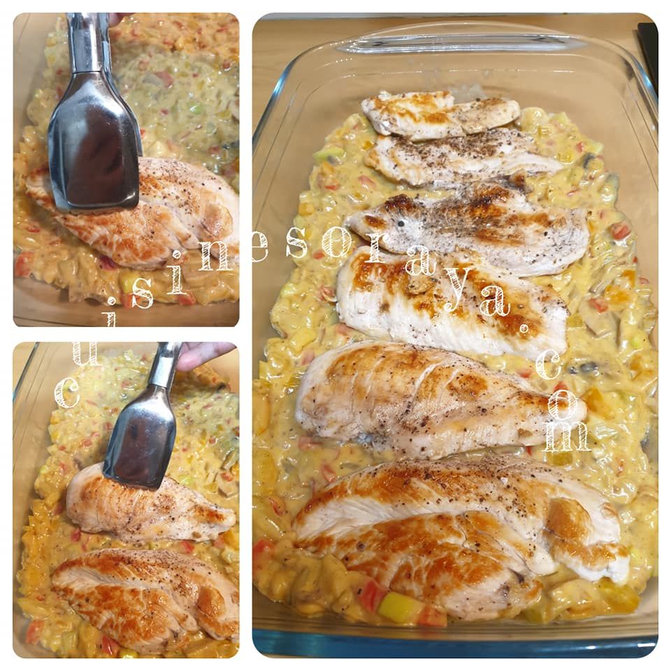 Escalopes de poulet gratinée avec sa sauce crémeuse aux légumes