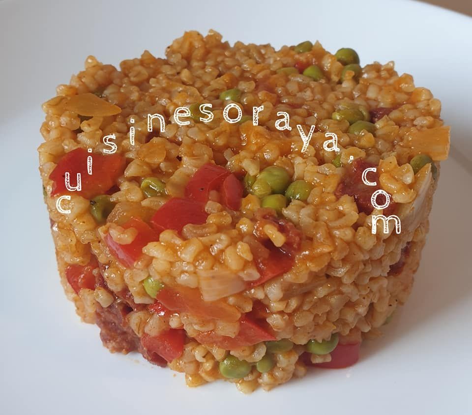 Boulgour aux poivrons, petits pois et chorizo