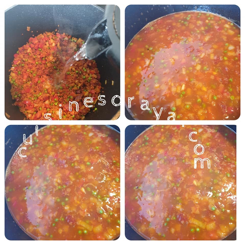 Boulgour aux poivrons, petits pois et chorizo