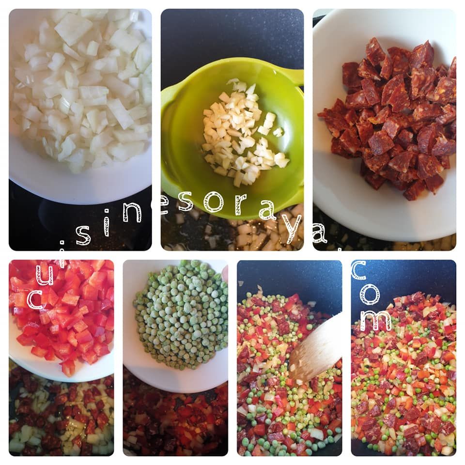 Boulgour aux poivrons, petits pois et chorizo