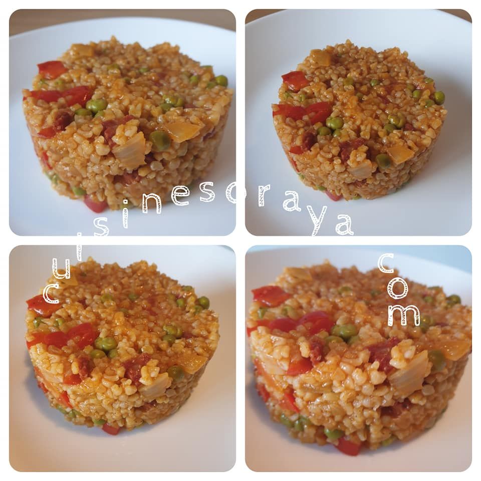 Boulgour aux poivrons, petits pois et chorizo