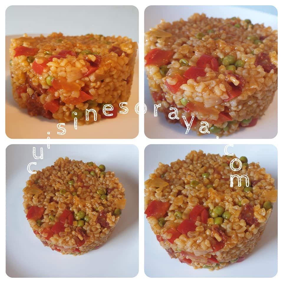 Boulgour aux poivrons, petits pois et chorizo