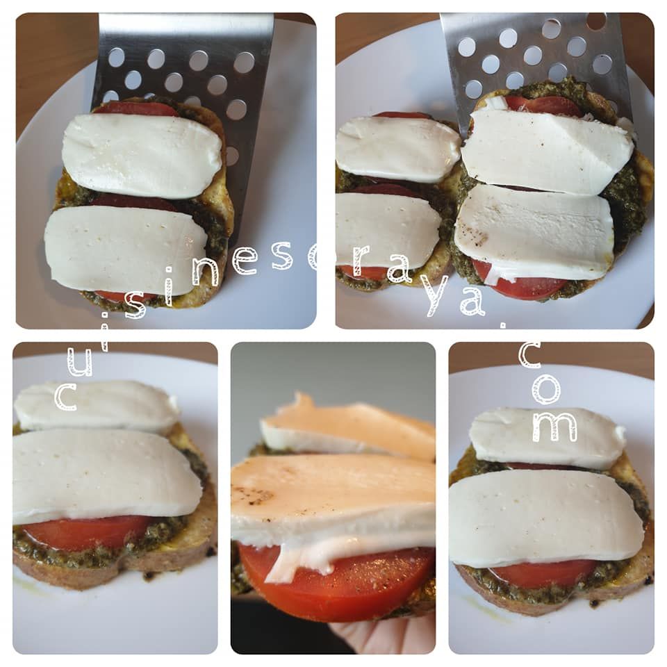 Pain perdu au pesto, tomate et mozzarella