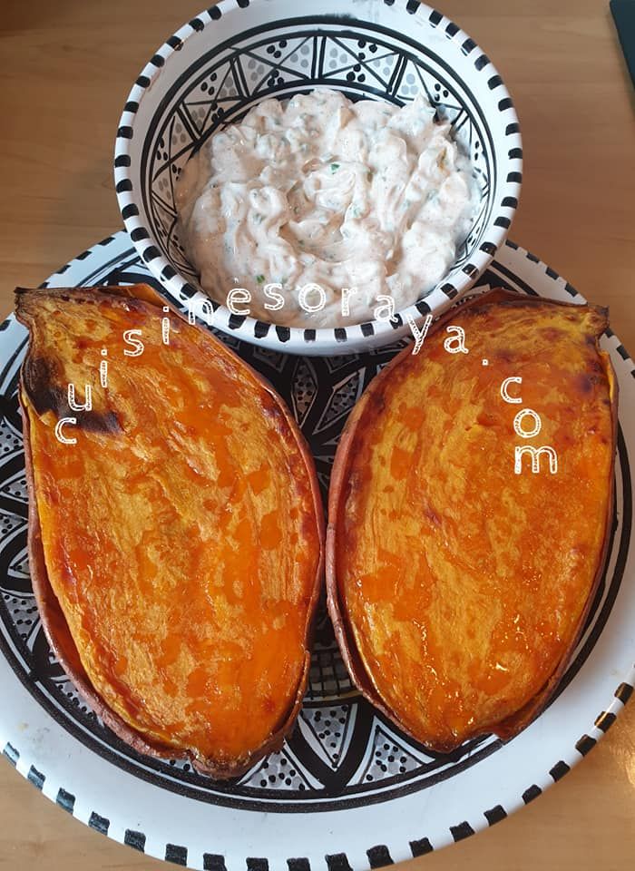 Patates douces au four et sa sauce au skyr ciboulette