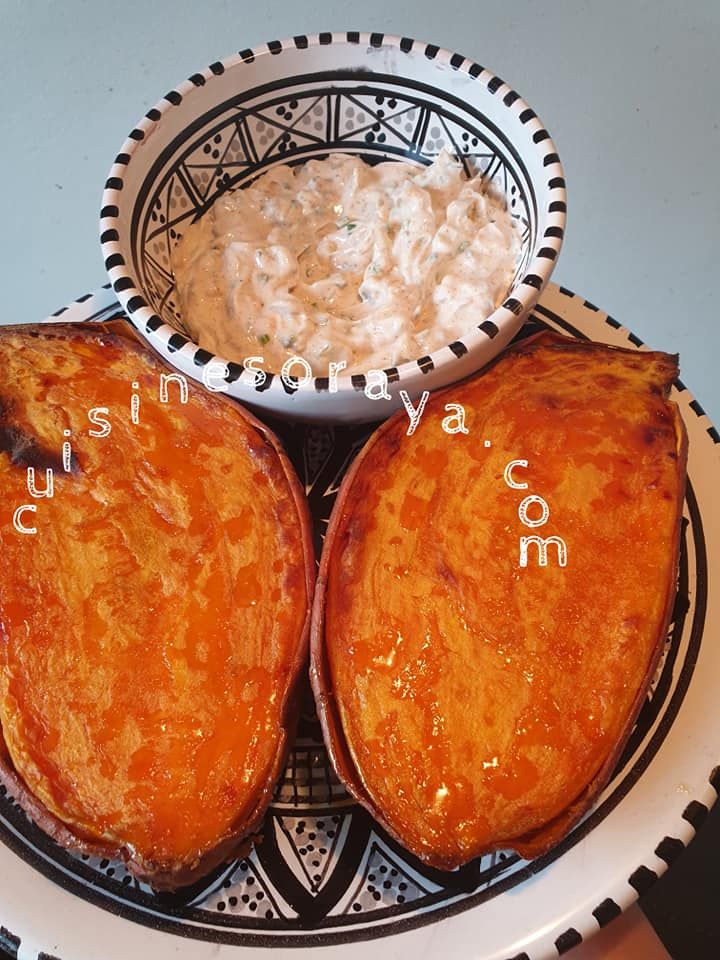 Patates douces au four et sa sauce au skyr ciboulette
