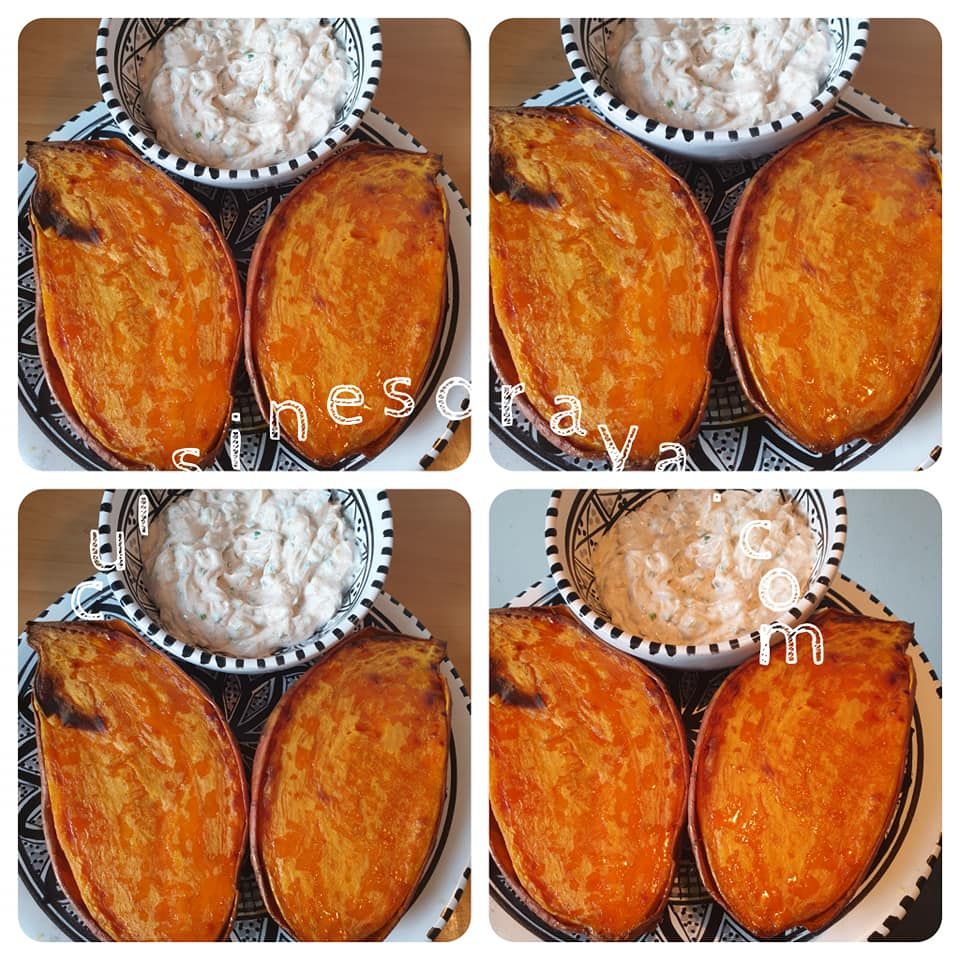 Patates douces au four et sa sauce au skyr ciboulette
