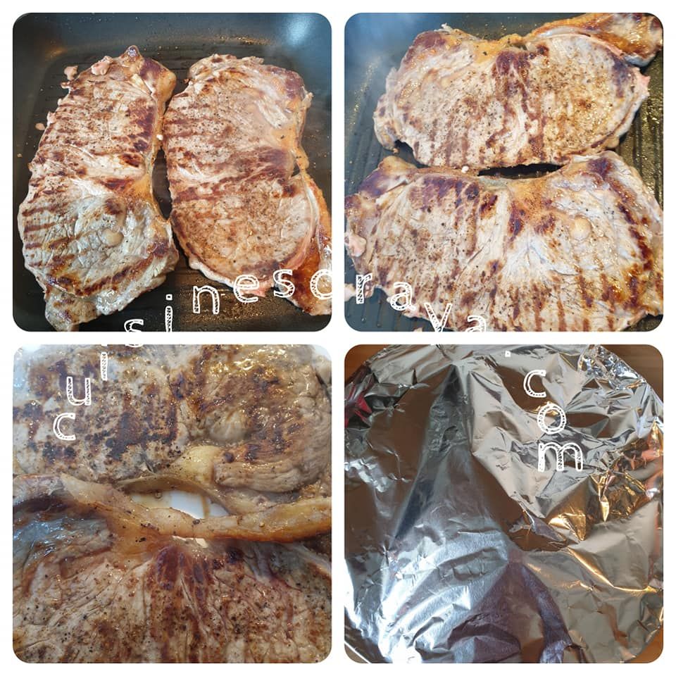 Faux filet sauce champignon, pomme de terre sautées au herbe et épinard à la crème