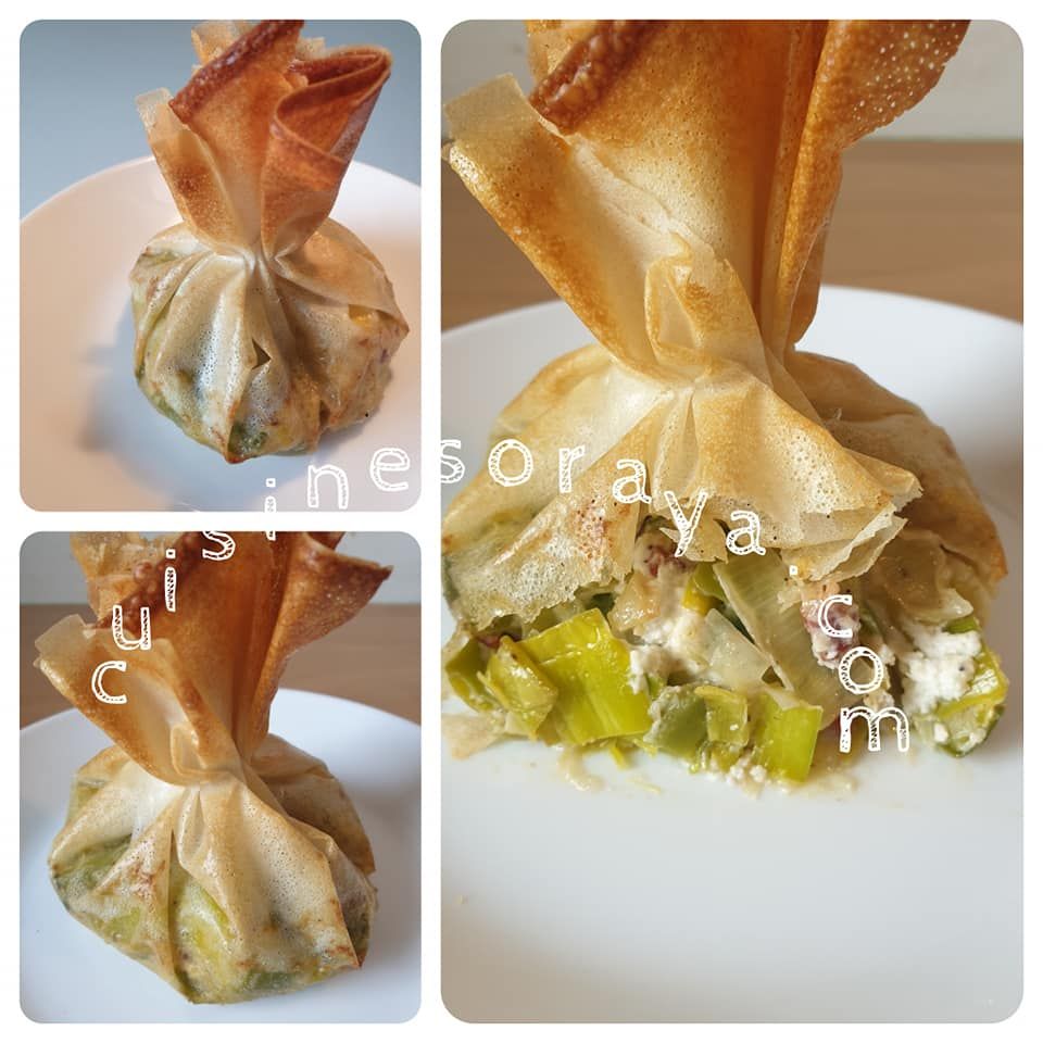 Aumônières feuille de brick poireaux et chorizo