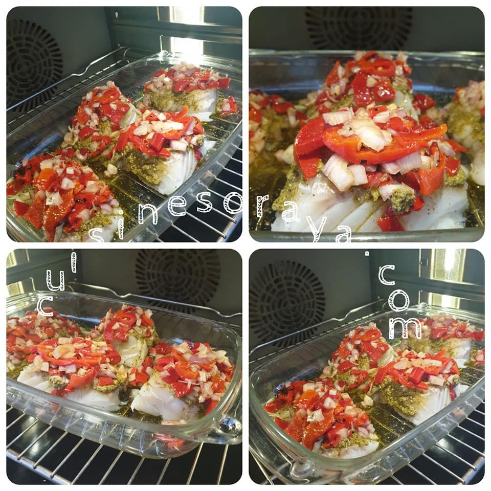 Filet de poisson au pesto et poivron grillé