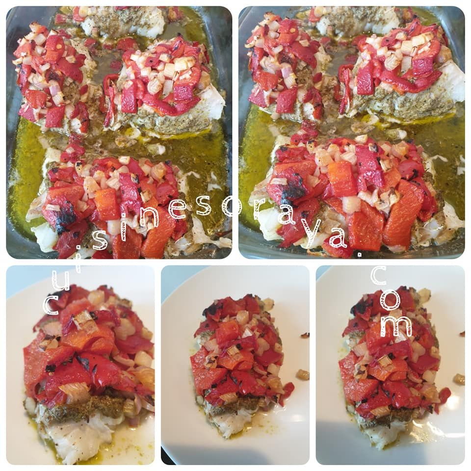 Filet de poisson au pesto et poivron grillé