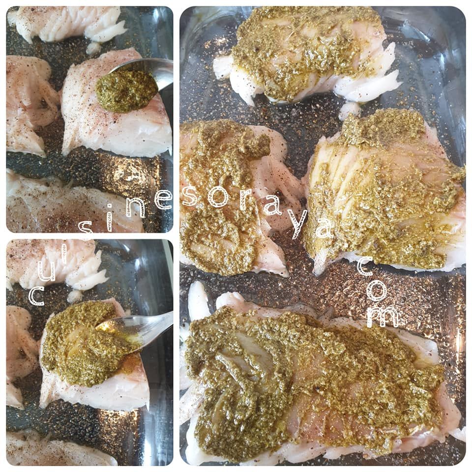 Filet de poisson au pesto et poivron grillé