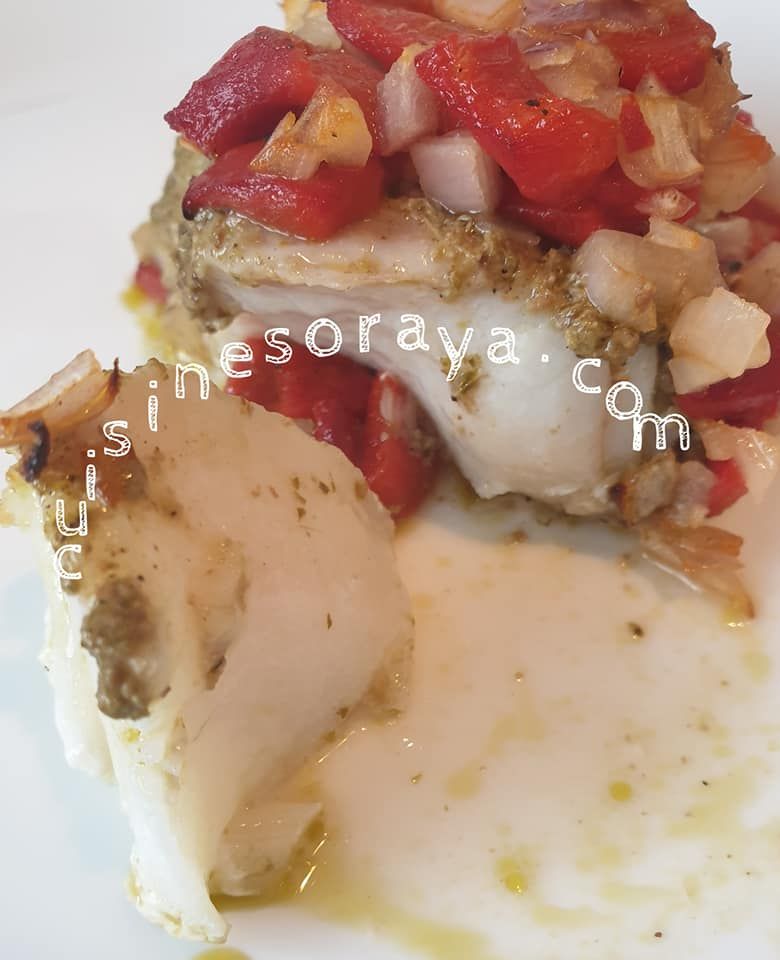 Filet de poisson au pesto et poivron grillé