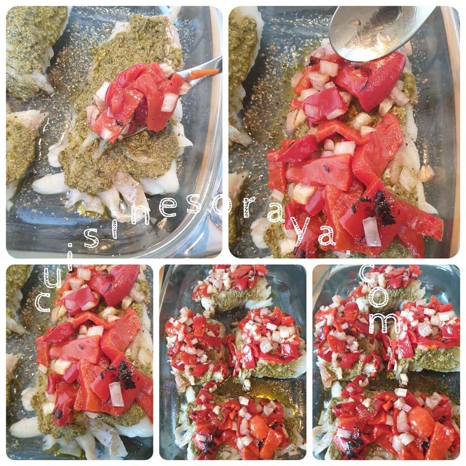 Filet de poisson au pesto et poivron grillé