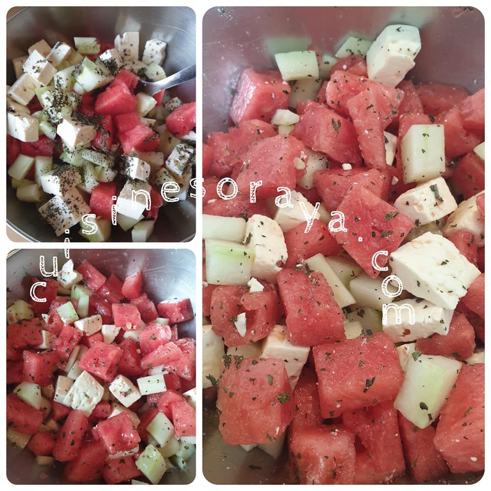 Salade de pastèque, concombre et feta