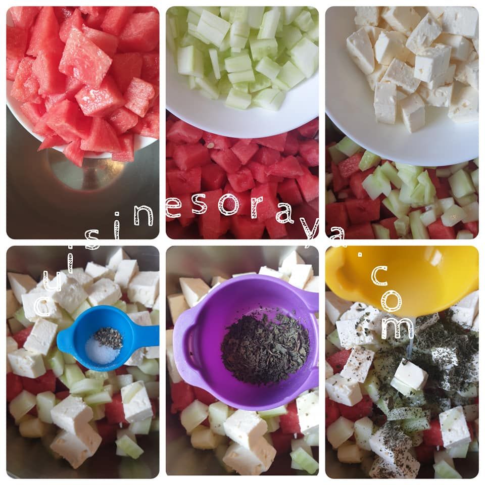 Salade de pastèque, concombre et feta