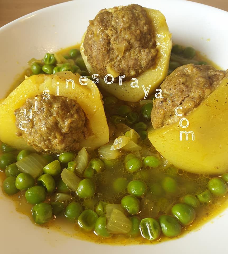 Tajine à la viande hachée, pommes de terre et petits pois