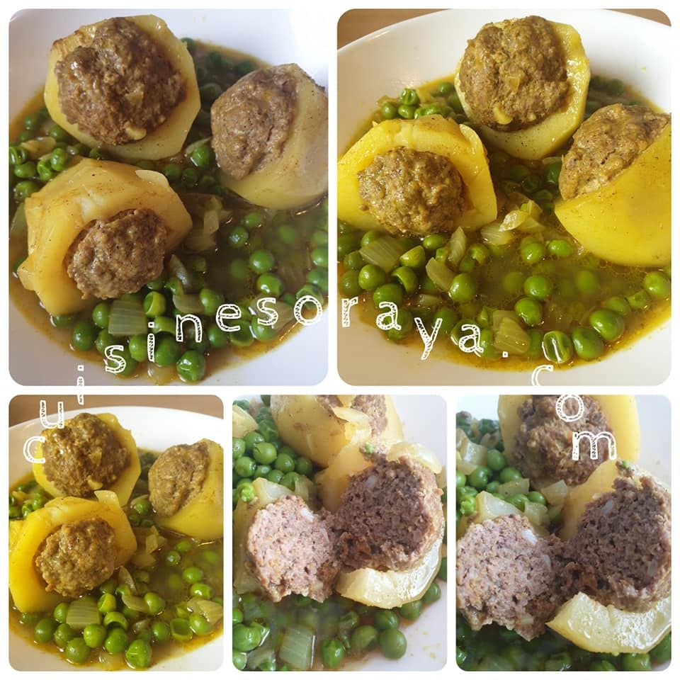 Tajine à la viande hachée, pommes de terre et petits pois