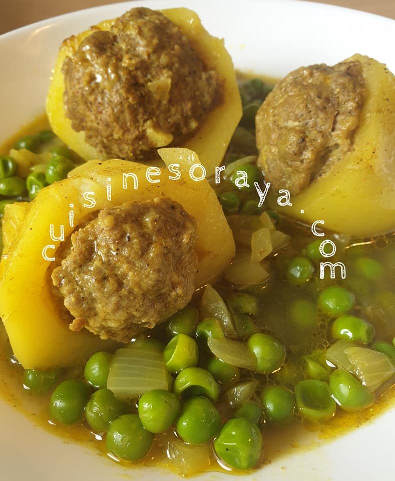 Tajine à la viande hachée, pommes de terre et petits pois