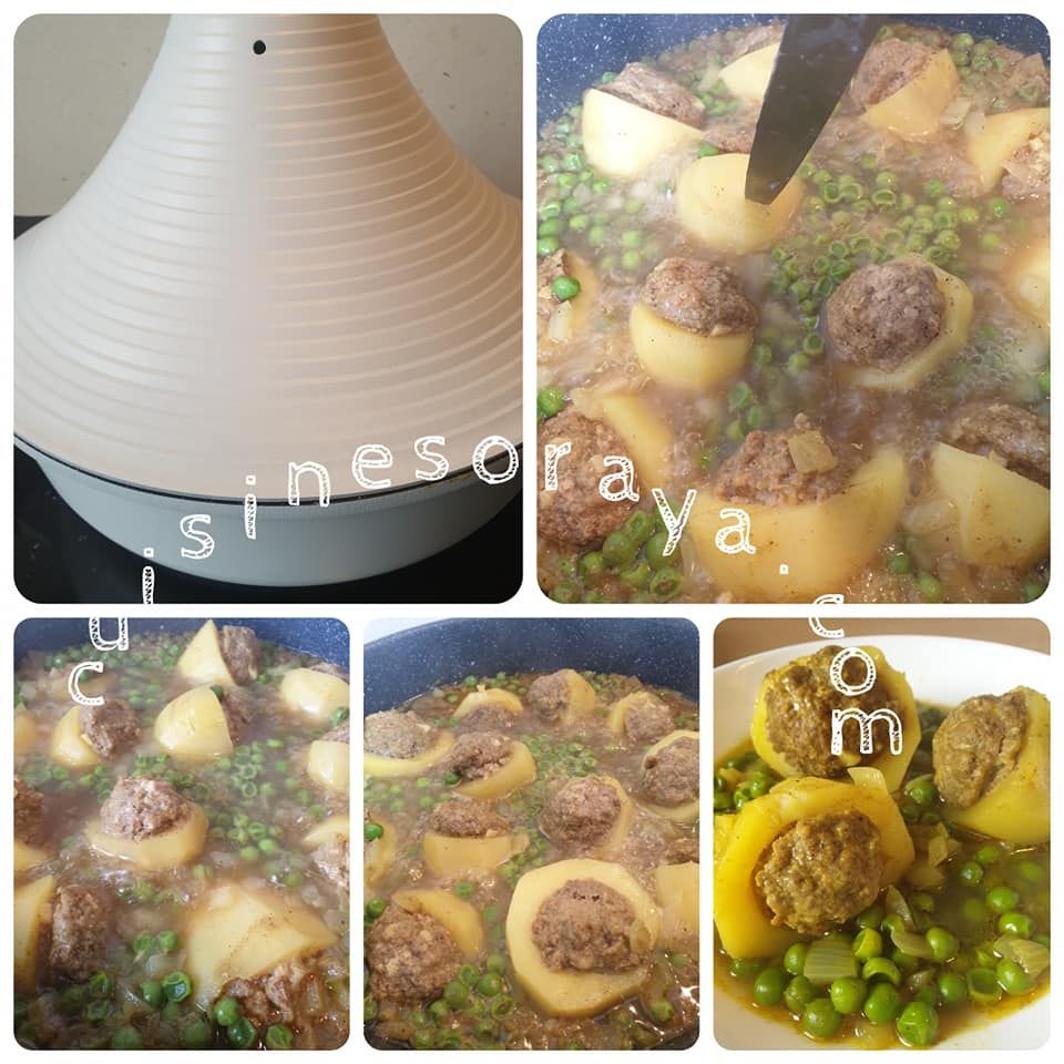 Tajine à la viande hachée, pommes de terre et petits pois