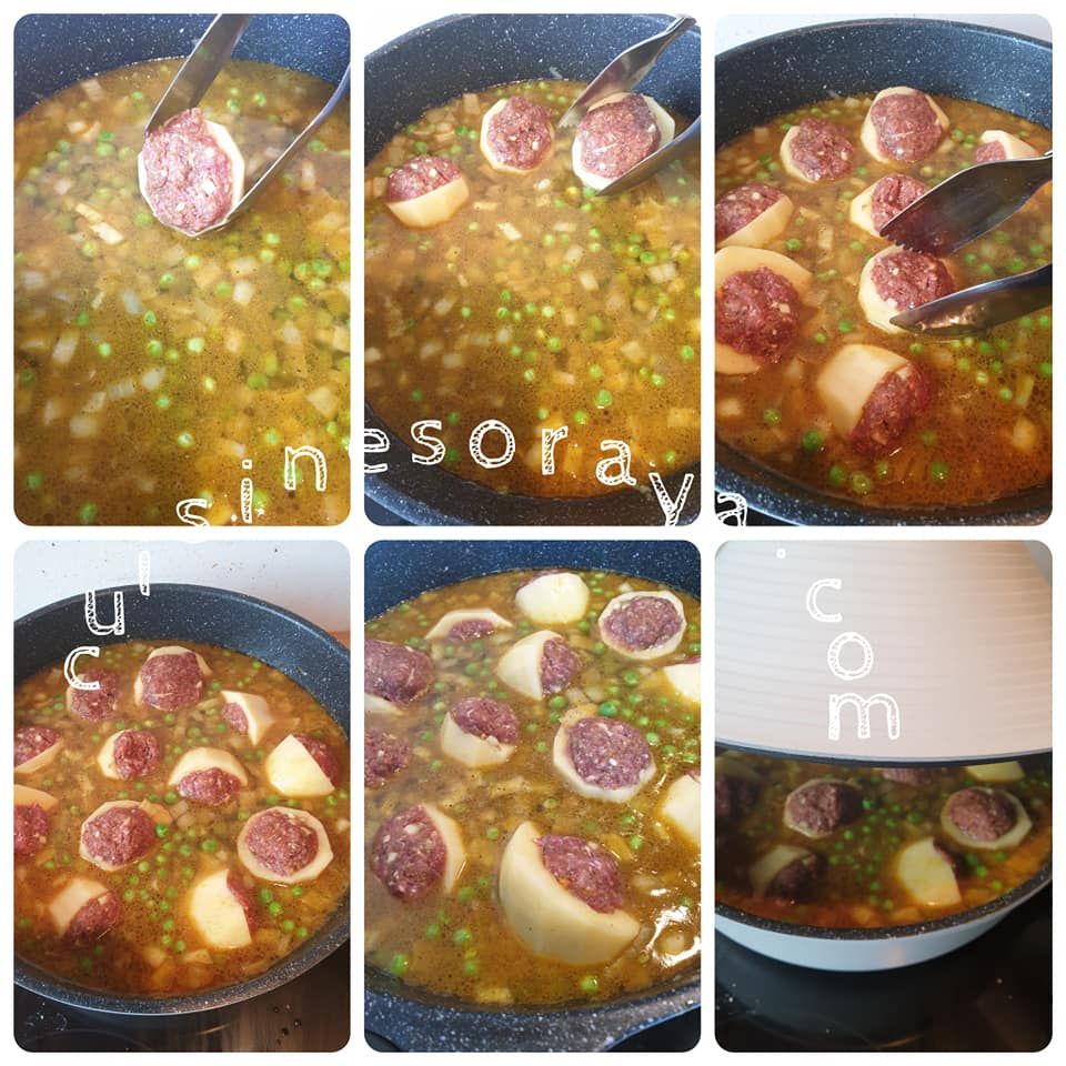 Tajine à la viande hachée, pommes de terre et petits pois