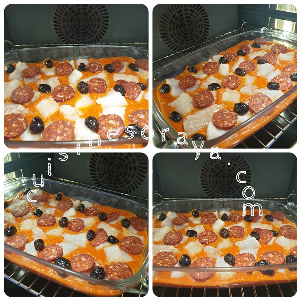 Cabillaud au coulis de poivron rouge à la tomate et chorizo