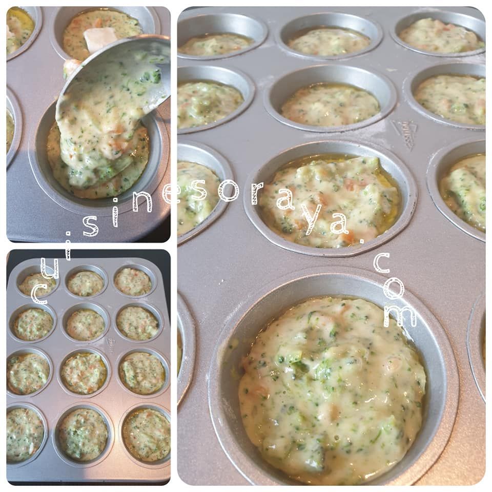 Muffins aux brocolis et carotte, coeur coulant à la cancoillotte