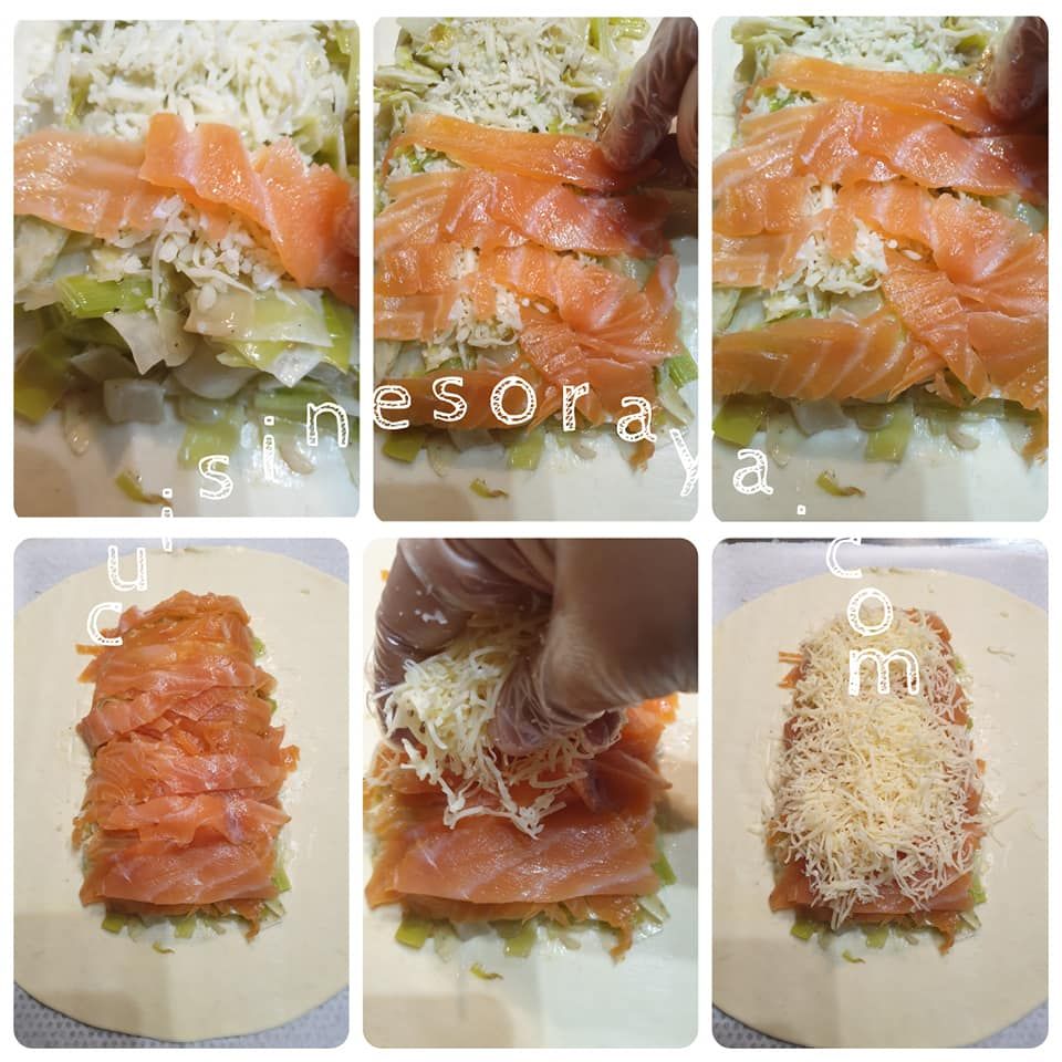 Tresse feuilletée à la fondue de poireaux et saumon