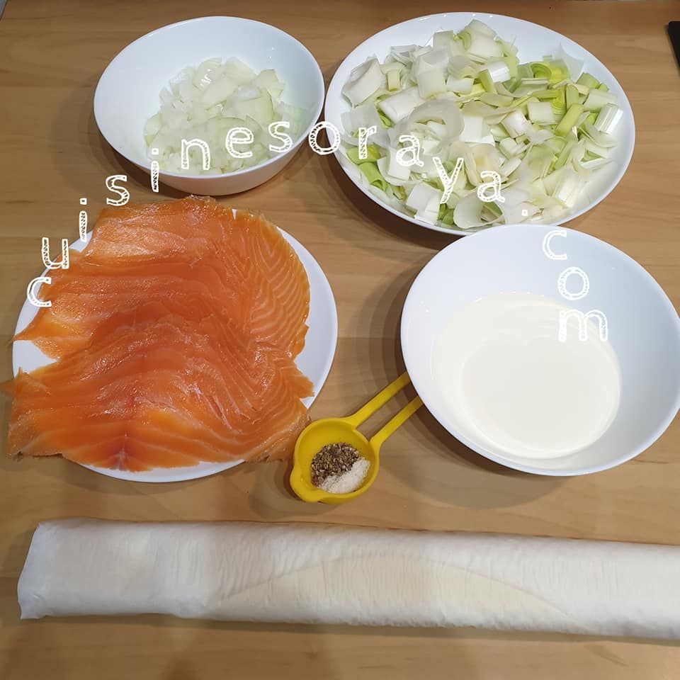 Tresse feuilletée à la fondue de poireaux et saumon