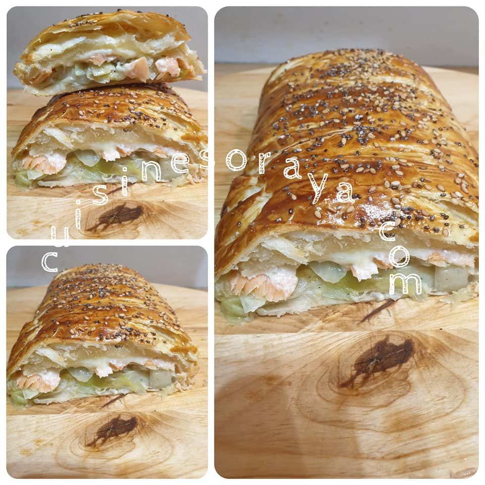Tresse feuilletée à la fondue de poireaux et saumon