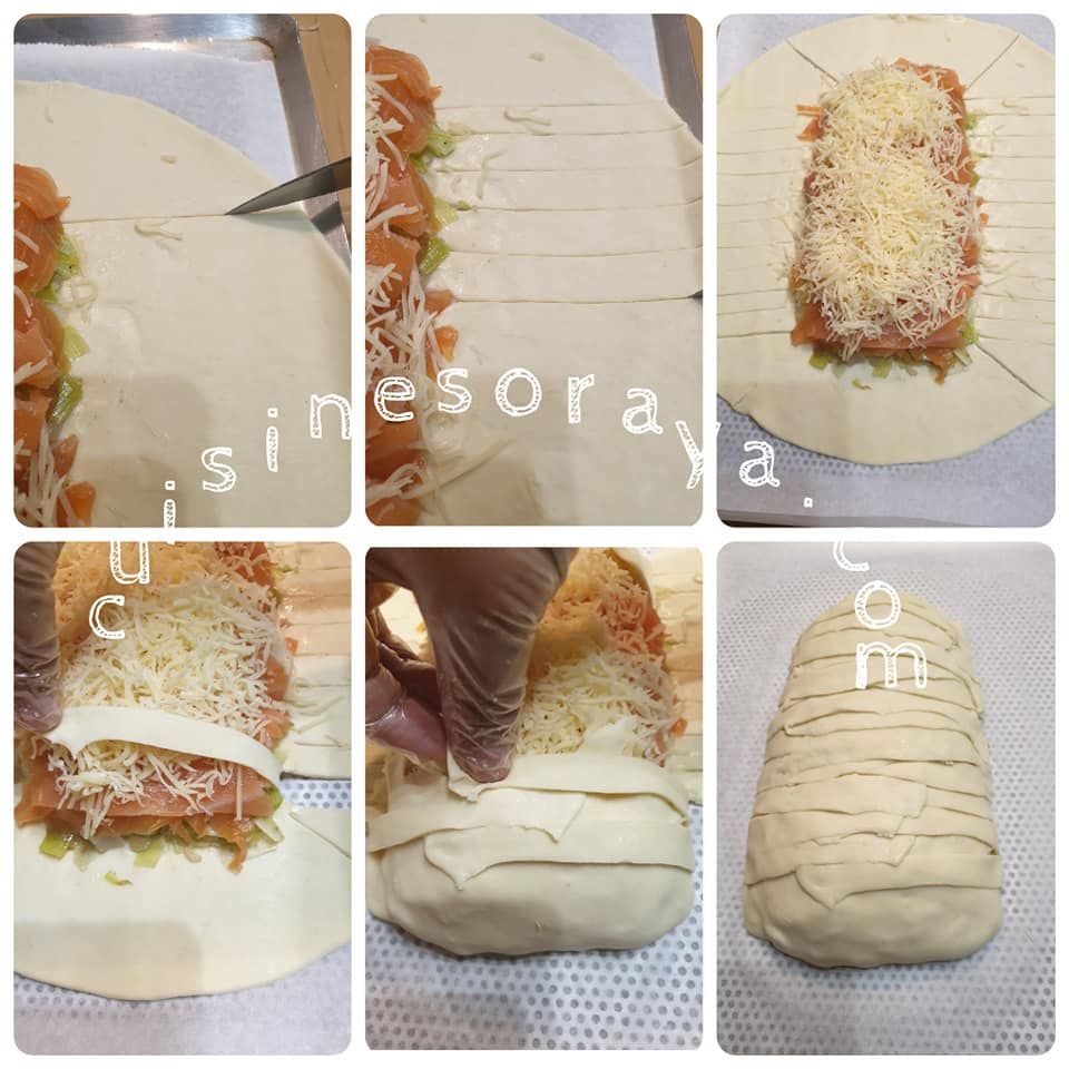 Tresse feuilletée à la fondue de poireaux et saumon