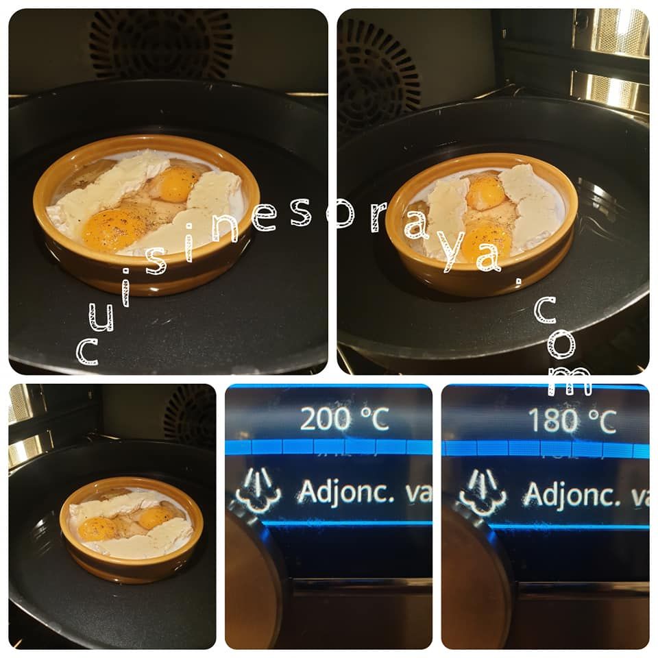 Oeuf cocotte au four camembert et dinde