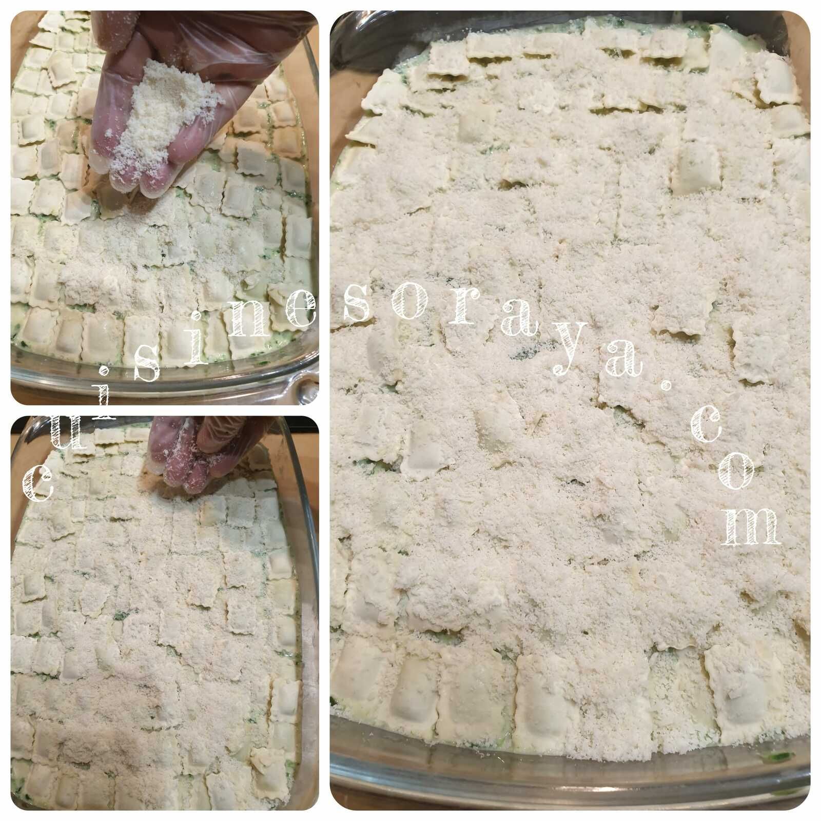 Gratin de ravioles au parmesan et épinards