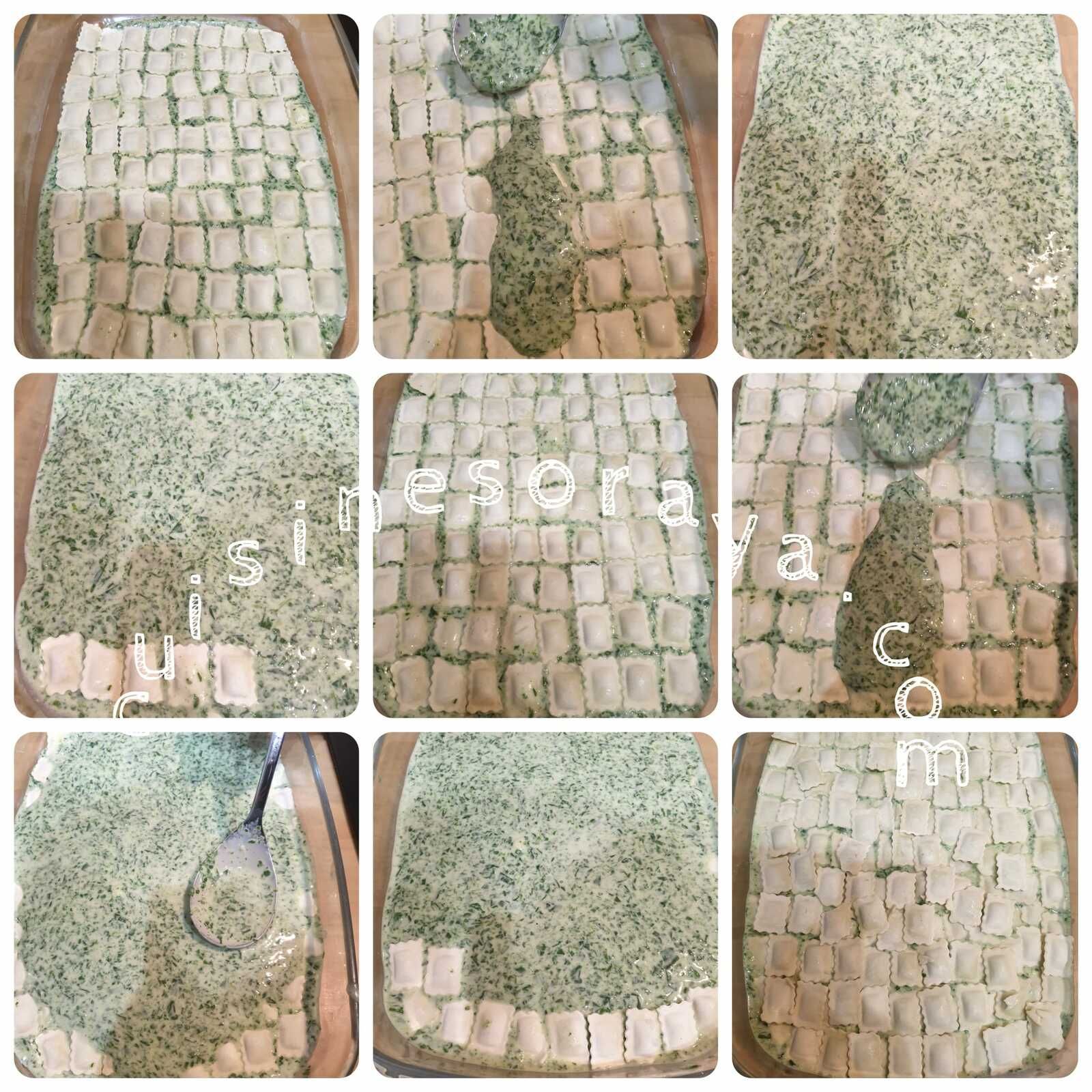 Gratin de ravioles au parmesan et épinards