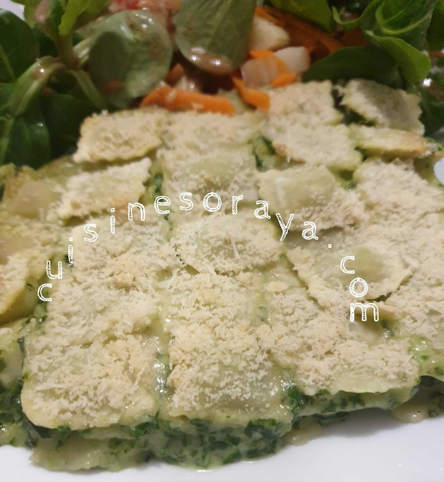 Gratin de ravioles au parmesan et épinards