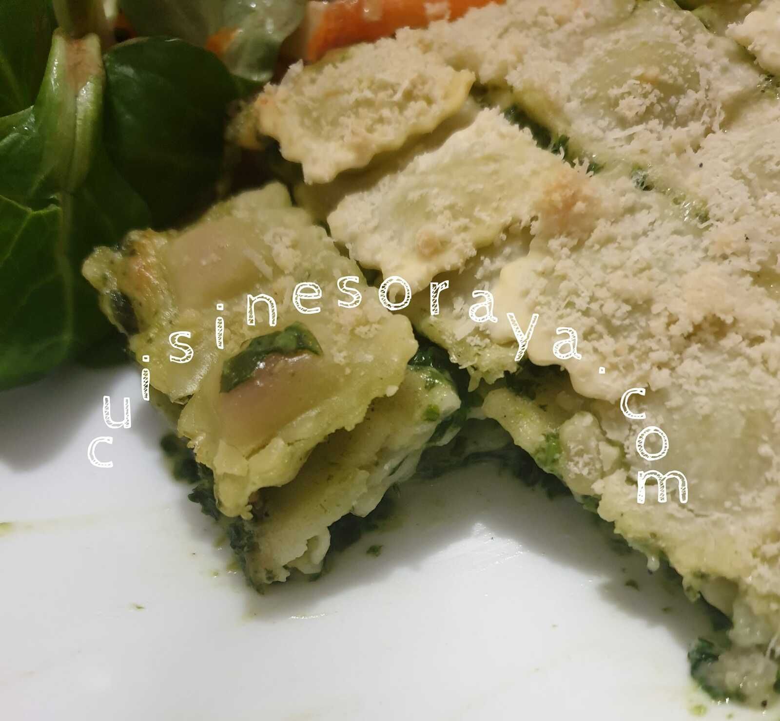 Gratin de ravioles au parmesan et épinards