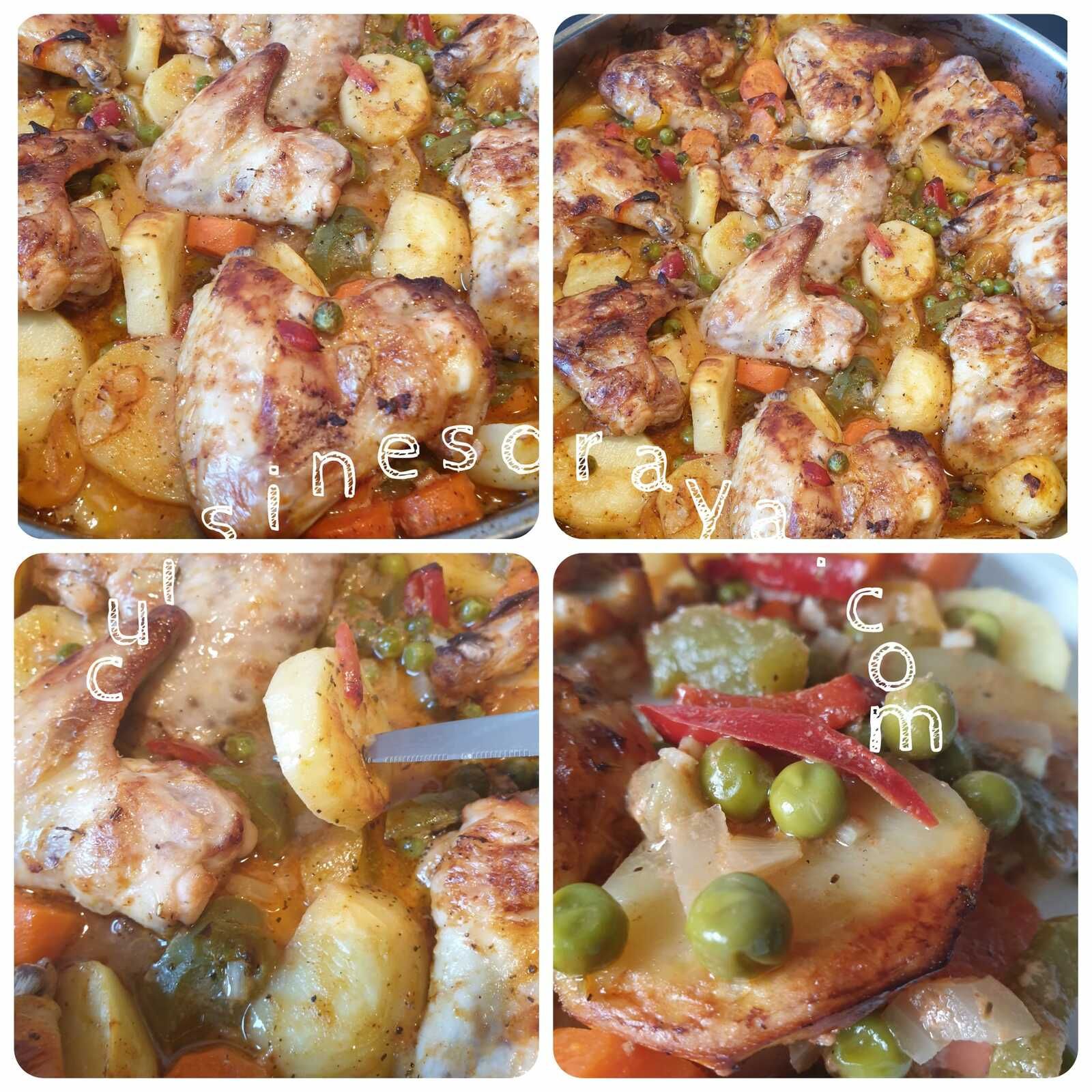 Ailes de poulet au yaourt et légumes au four