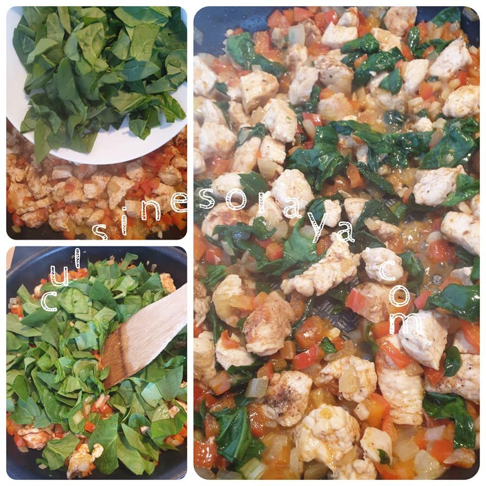 Penne au poulet, poivrons rouge et épinards à la crème de parmesan