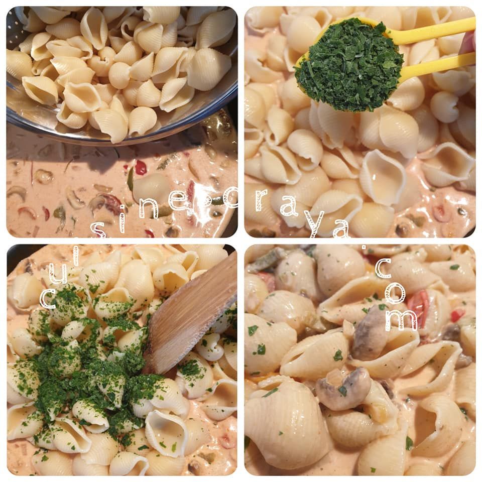 Conchiglioni au poulet, champignons, poivrons à la sauce crémeuse