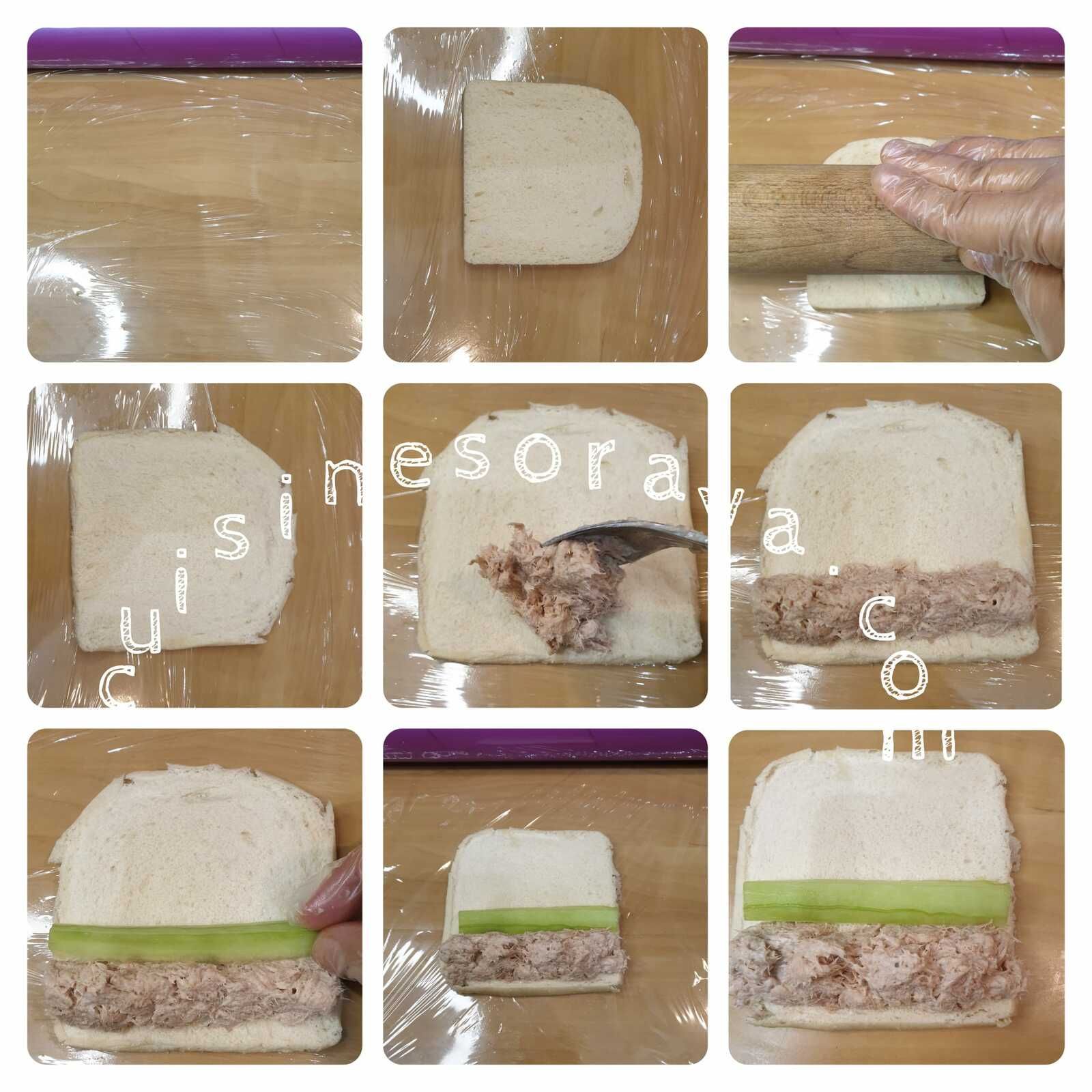 Sushi de pain de mie au thon/concombre et saumon/avocat