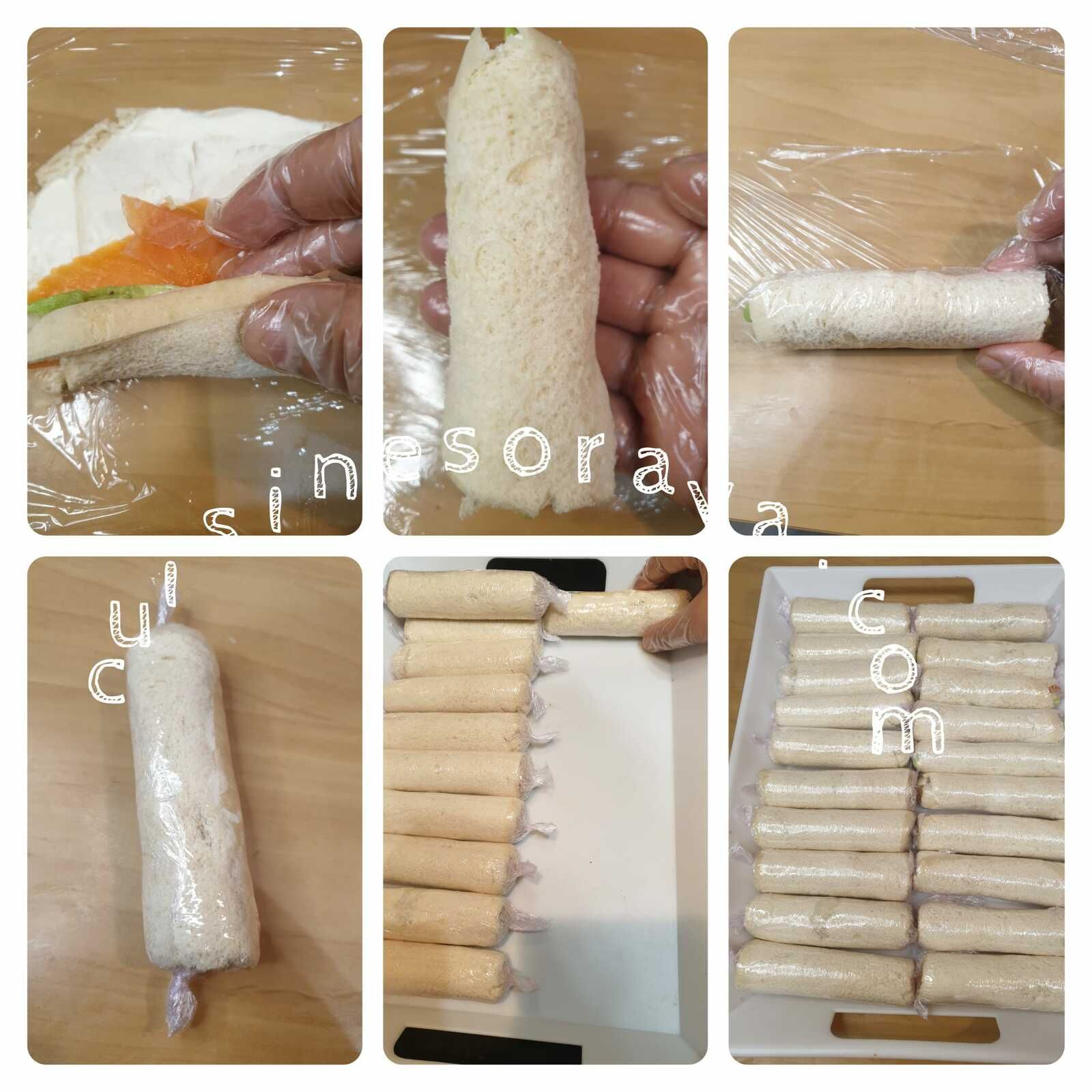 Sushi de pain de mie au thon/concombre et saumon/avocat