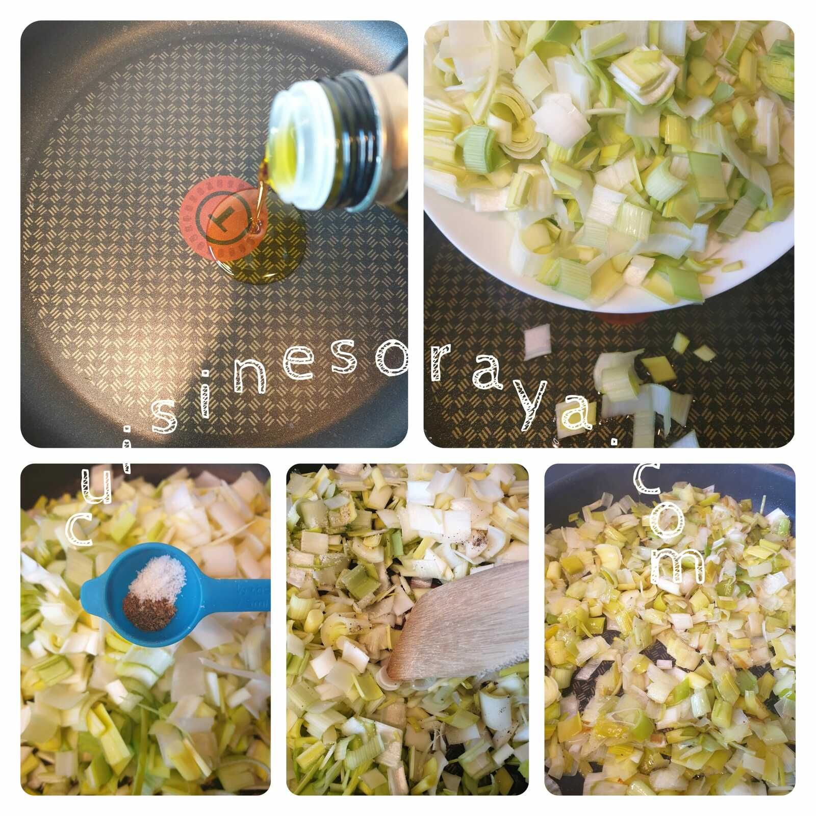 Ecrasé de pommes de terre, fondu de poireaux et noix de st jacques condiment chorizo