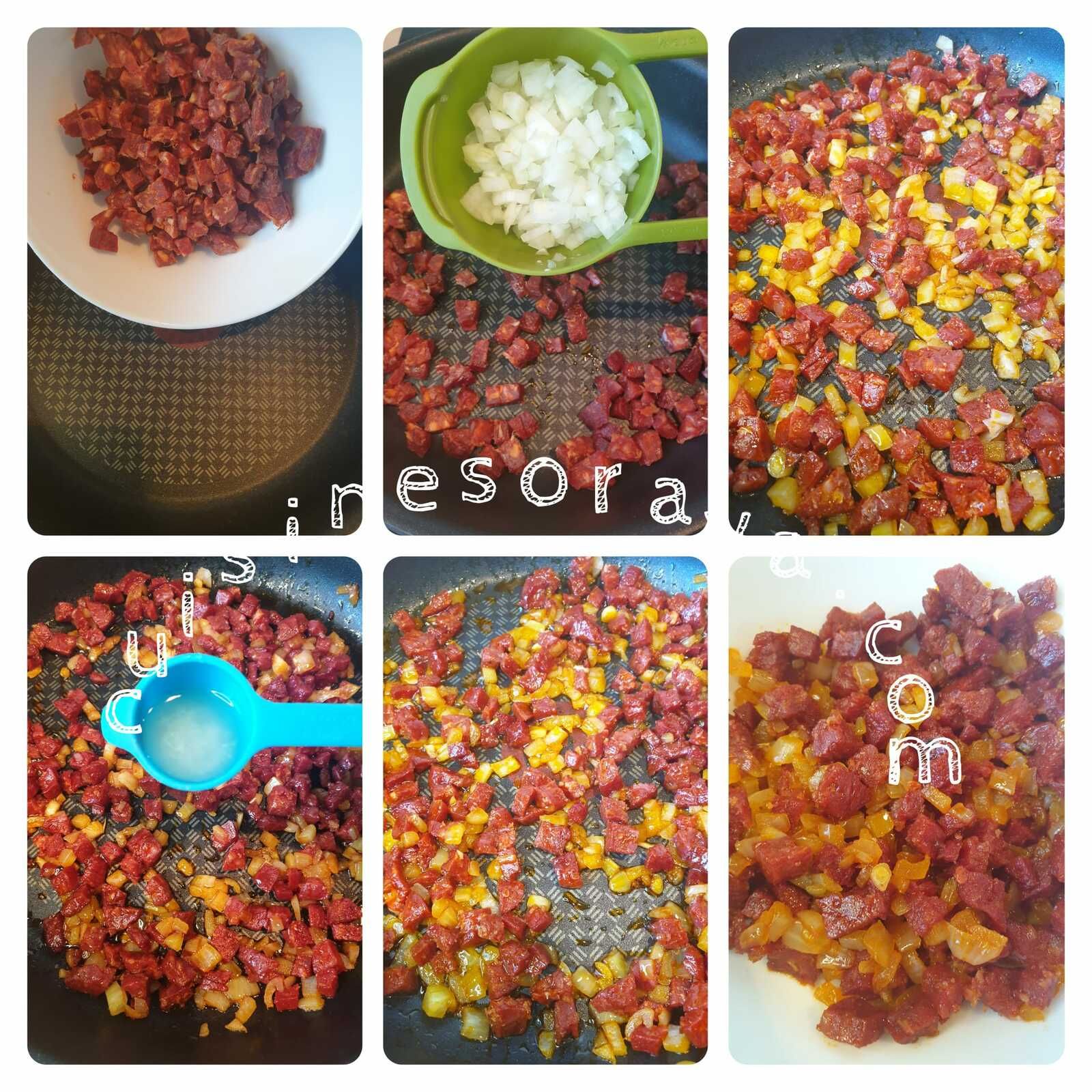 Ecrasé de pommes de terre, fondu de poireaux et noix de st jacques condiment chorizo