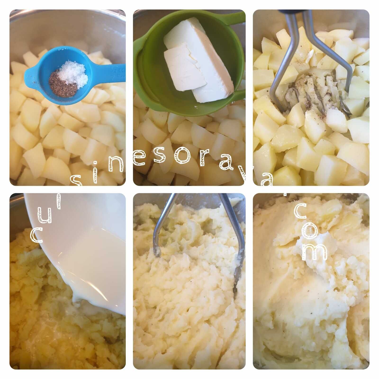Ecrasé de pommes de terre, fondu de poireaux et noix de st jacques condiment chorizo