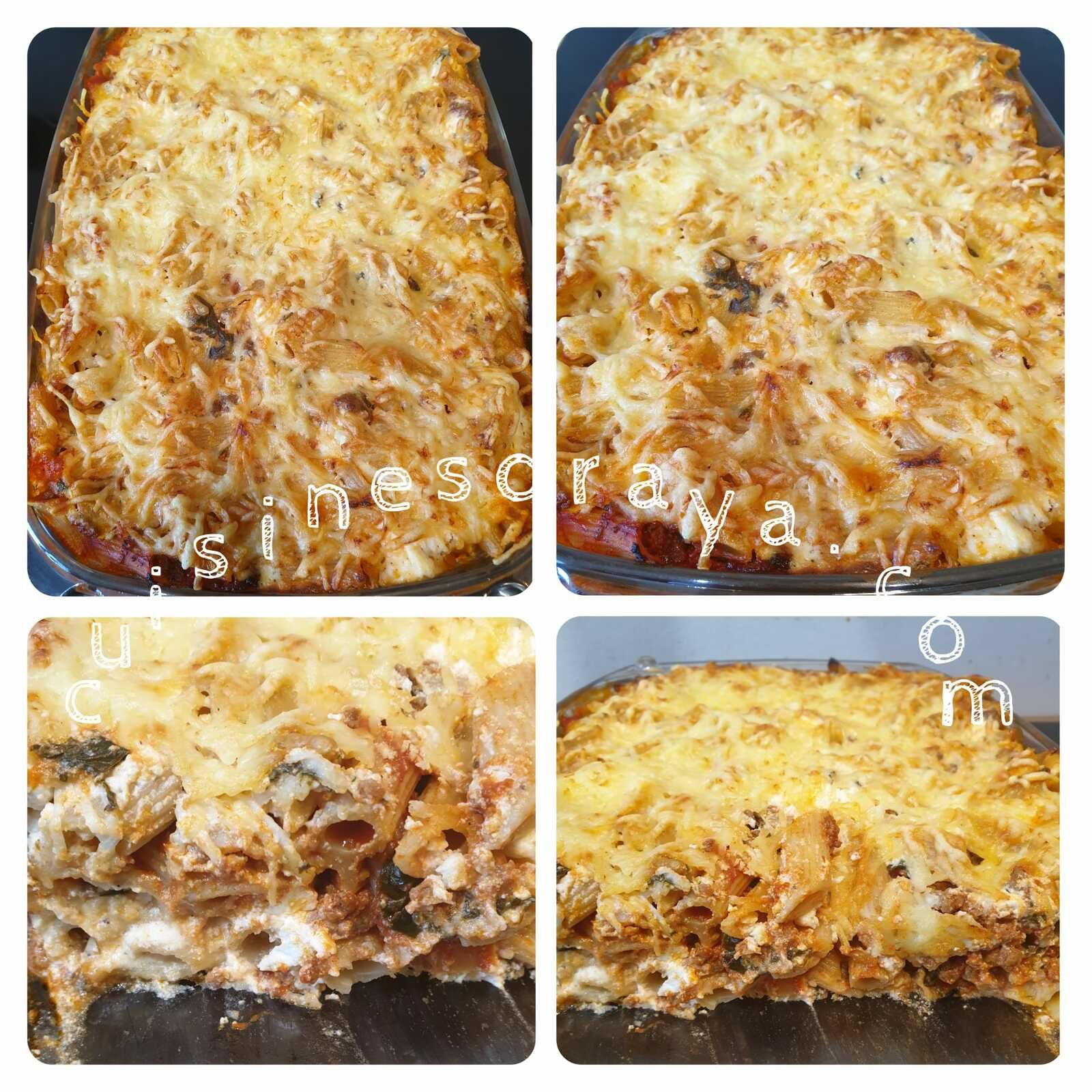 Gratin de pâte, viande, épinards à la crème ricotta