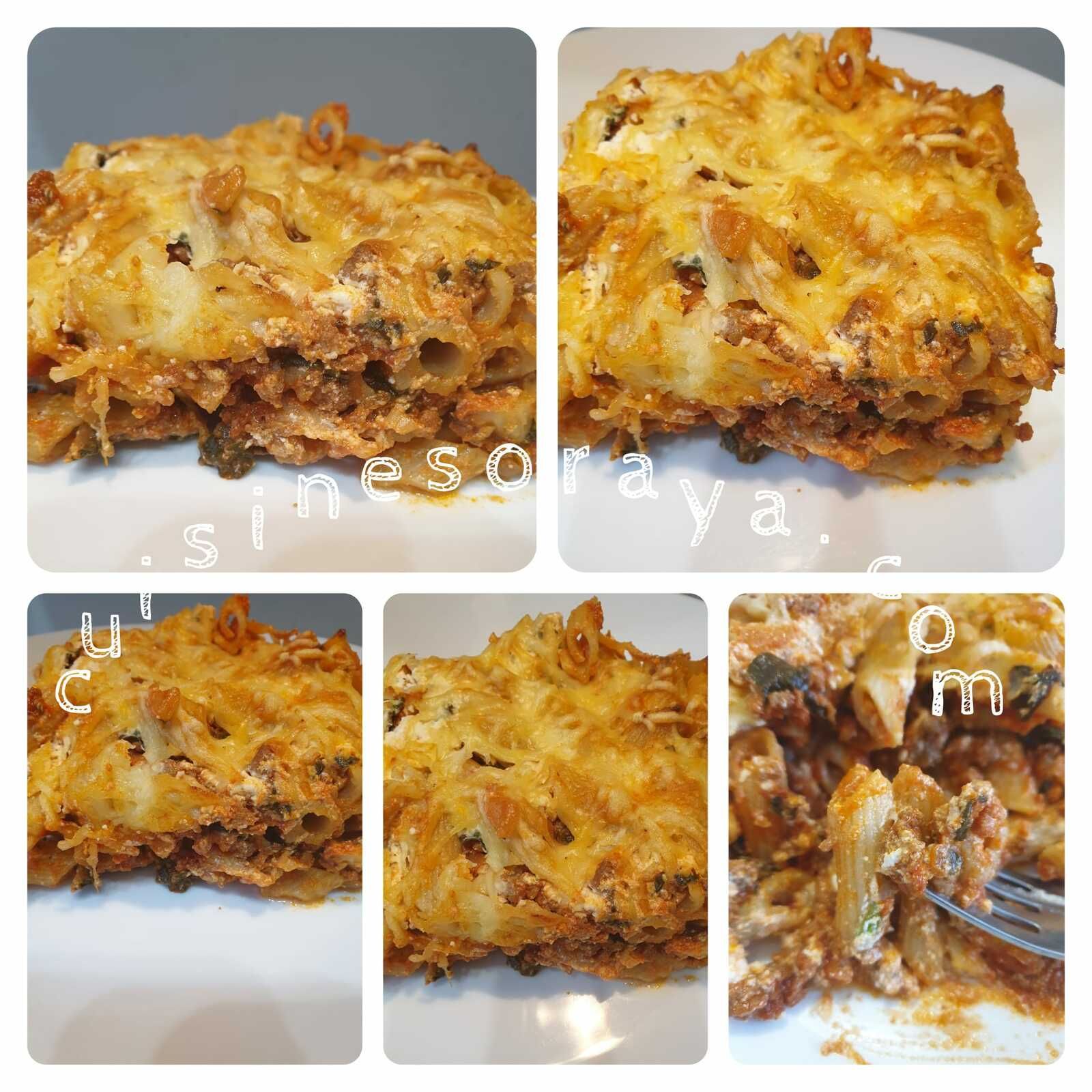 Gratin de pâte, viande, épinards à la crème ricotta