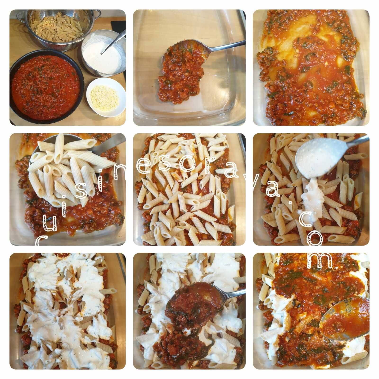 Gratin de pâte, viande, épinards à la crème ricotta